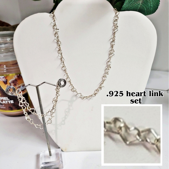 2pc ITALY 925 HEART LINK NECKLACE & BRACELET SET milor - Picture 4 of 11
